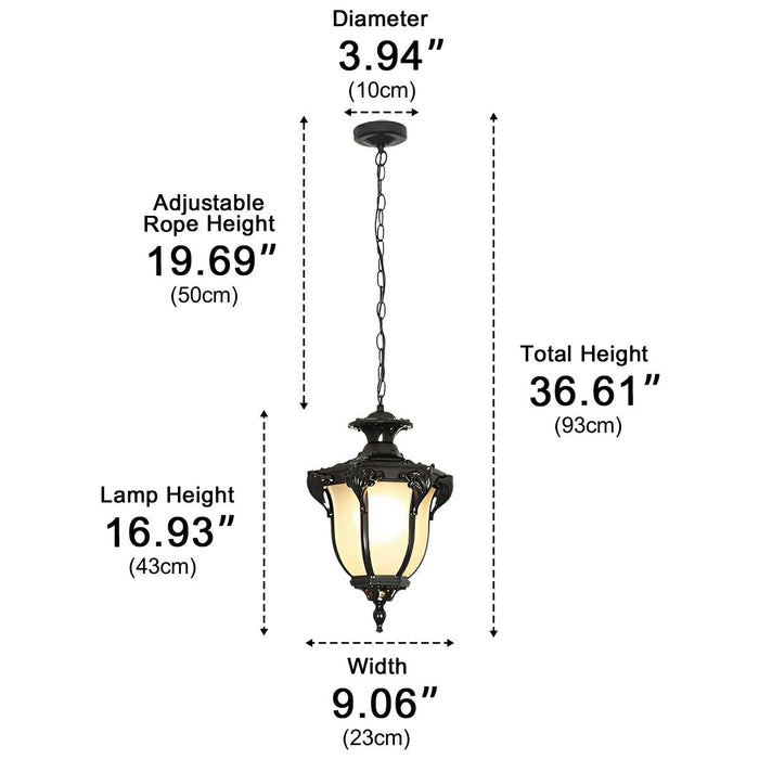 Outdoor Waterproof LED Ceiling Pendant Light - Vintage Glass Design, Die-Cast Aluminum Construction, All-Weather Patio Garden Fixture