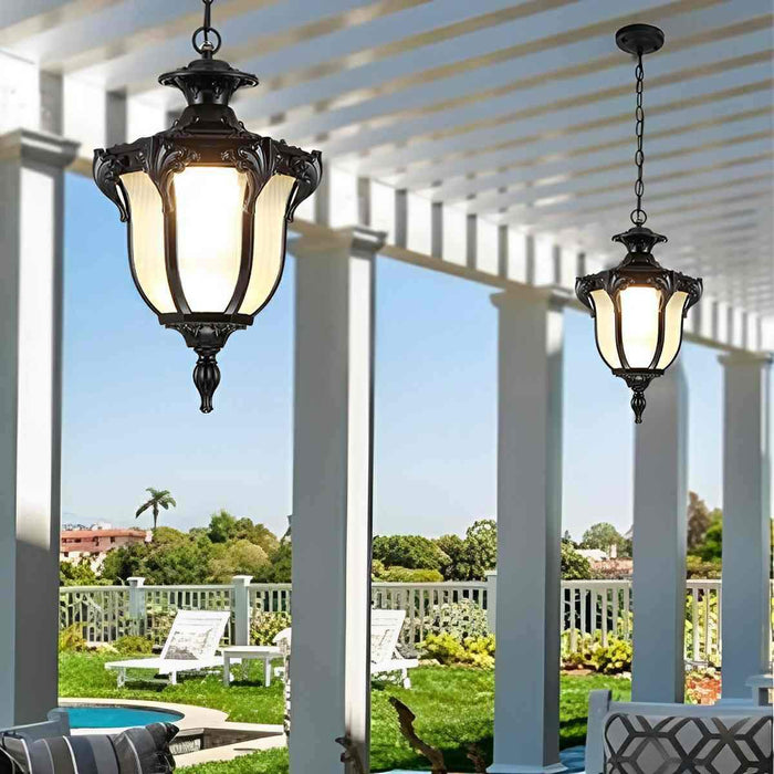 Outdoor Waterproof LED Ceiling Pendant Light - Vintage Glass Design, Die-Cast Aluminum Construction, All-Weather Patio Garden Fixture
