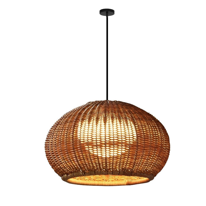 Outdoor Oval Rattan Lantern - Waterproof Pendant Light, Garden Porch Chandelier, Rustic Hanging Lamp