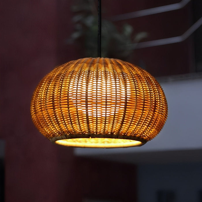 Outdoor Oval Rattan Lantern - Waterproof Pendant Light, Garden Porch Chandelier, Rustic Hanging Lamp