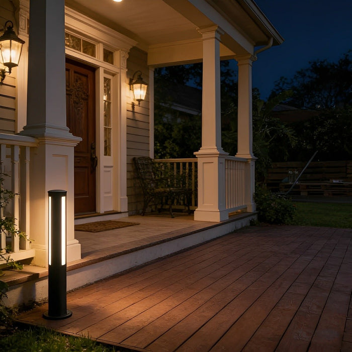 Outdoor Cylindrical Pathway Post Bollard Light - Waterproof LED Landscape Lighting - Garden, Driveway, Courtyard