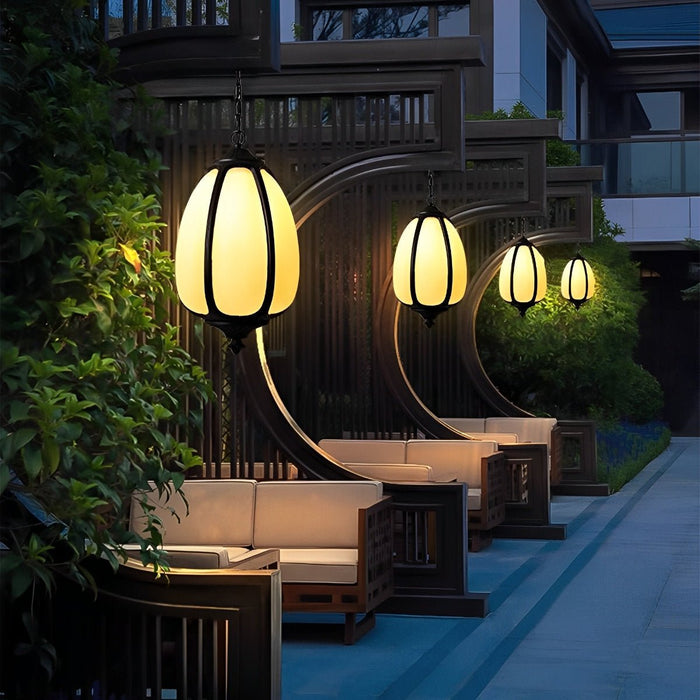 Pumpkin Pendant Light - Outdoor Waterproof Lantern, Garden Patio Hanging Lamp, Weatherproof Chandelier for Courtyard Decor