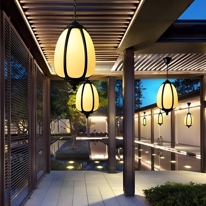 Pumpkin Pendant Light - Outdoor Waterproof Lantern, Garden Patio Hanging Lamp, Weatherproof Chandelier for Courtyard Decor