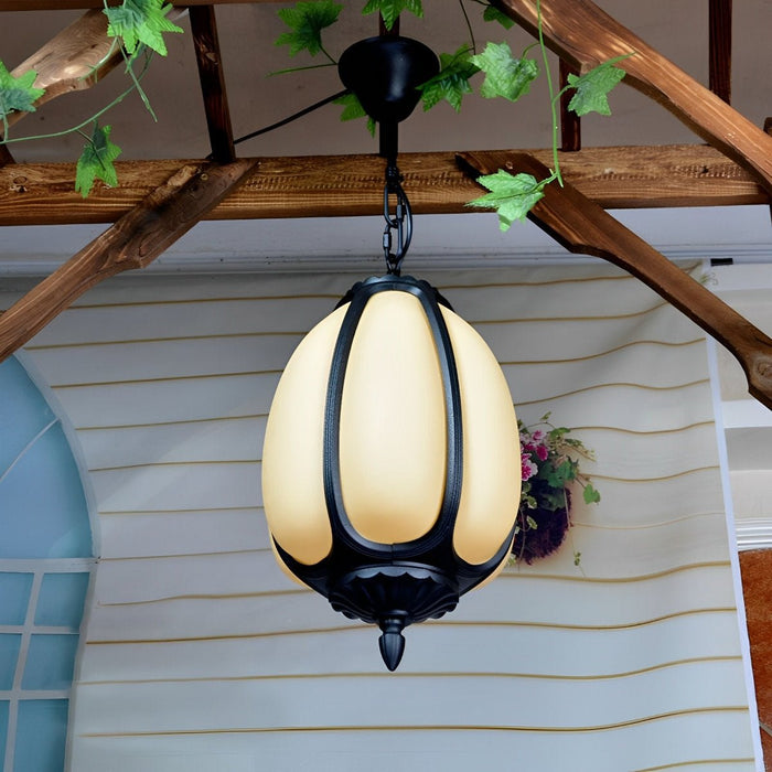 Pumpkin Pendant Light - Outdoor Waterproof Lantern, Garden Patio Hanging Lamp, Weatherproof Chandelier for Courtyard Decor