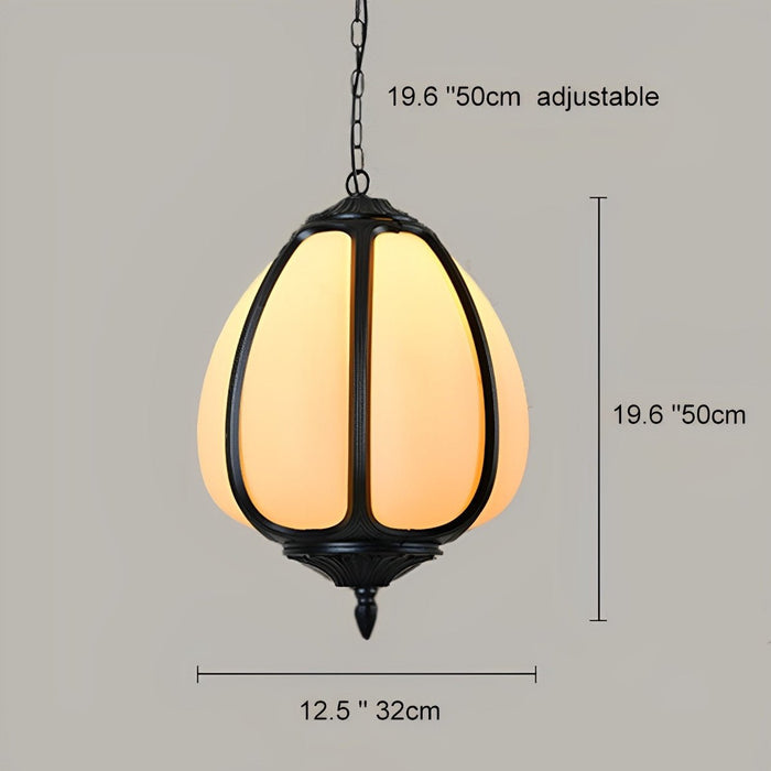Pumpkin Pendant Light - Outdoor Waterproof Lantern, Garden Patio Hanging Lamp, Weatherproof Chandelier for Courtyard Decor