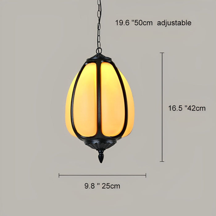 Pumpkin Pendant Light - Outdoor Waterproof Lantern, Garden Patio Hanging Lamp, Weatherproof Chandelier for Courtyard Decor