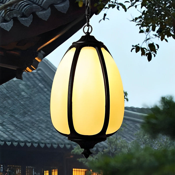 Pumpkin Pendant Light - Outdoor Waterproof Lantern, Garden Patio Hanging Lamp, Weatherproof Chandelier for Courtyard Decor
