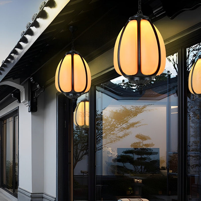 Pumpkin Pendant Light - Outdoor Waterproof Lantern, Garden Patio Hanging Lamp, Weatherproof Chandelier for Courtyard Decor