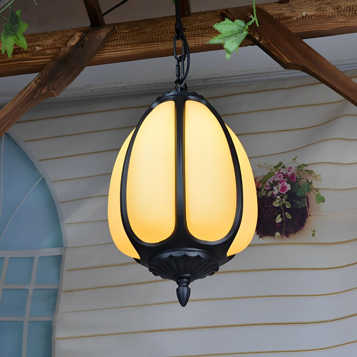Pumpkin Pendant Light - Outdoor Waterproof Lantern, Garden Patio Hanging Lamp, Weatherproof Chandelier for Courtyard Decor