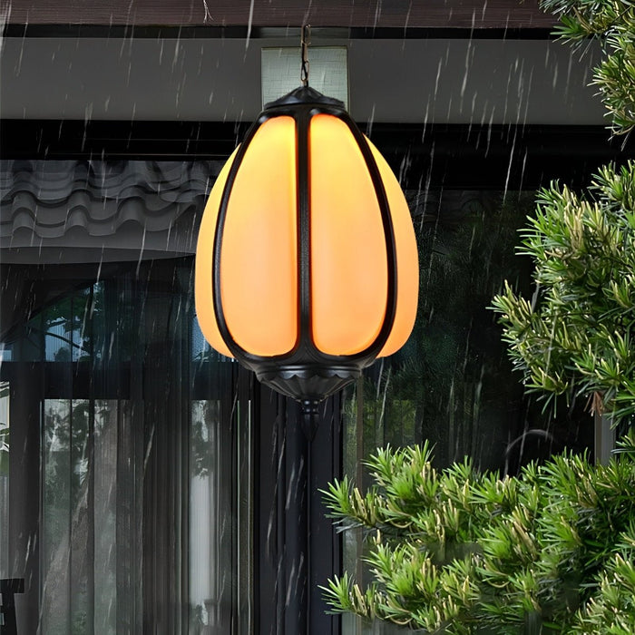 Pumpkin Pendant Light - Outdoor Waterproof Lantern, Garden Patio Hanging Lamp, Weatherproof Chandelier for Courtyard Decor