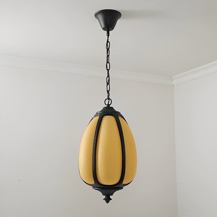 Pumpkin Pendant Light - Outdoor Waterproof Lantern, Garden Patio Hanging Lamp, Weatherproof Chandelier for Courtyard Decor