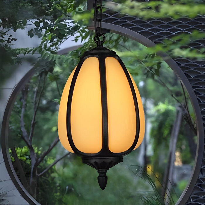 Pumpkin Pendant Light - Outdoor Waterproof Lantern, Garden Patio Hanging Lamp, Weatherproof Chandelier for Courtyard Decor