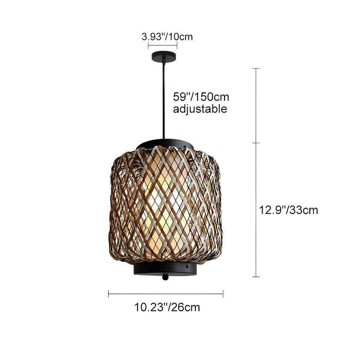 Outdoor Waterproof Rattan Hanging Lanterns - Adjustable Pendant Light for Patio, Garden, Exterior Corridor - Rustic Woven Design