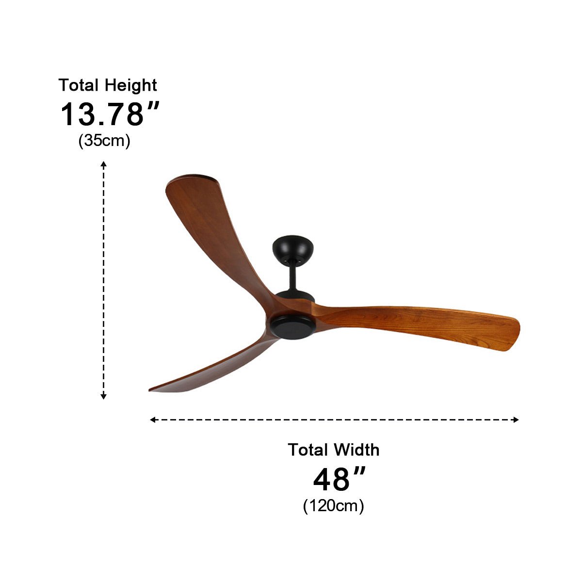 Outdoor Waterproof Wood Reverse Ceiling Fan - Patio Deck Porch, Damp Location Rated