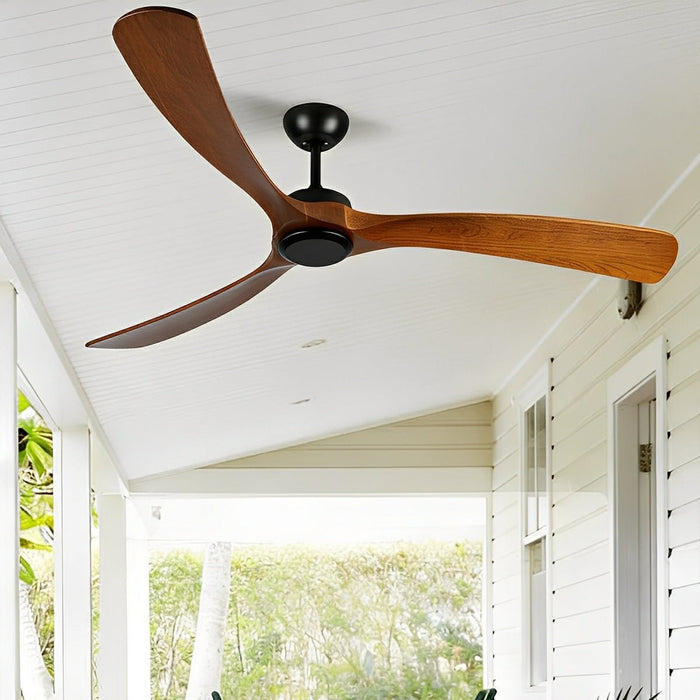 Outdoor Waterproof Wood Reverse Ceiling Fan - Patio Deck Porch, Damp Location Rated