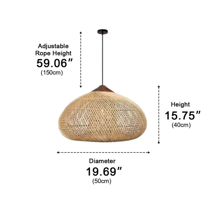 Oval-shaped Rattan Pendant Light - Handmade Woven Boho Hanging Lamp, Natural Fiber Ceiling Fixture