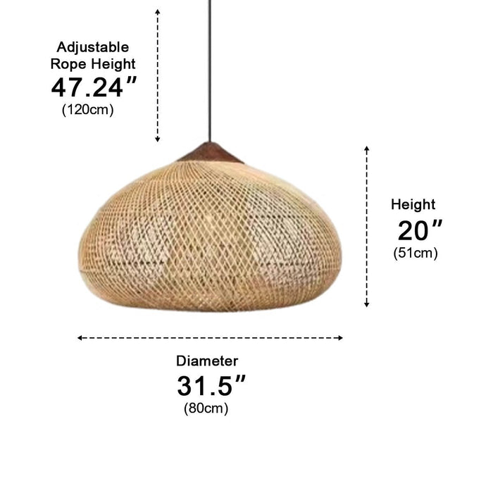 Oval-shaped Rattan Pendant Light - Handmade Woven Boho Hanging Lamp, Natural Fiber Ceiling Fixture