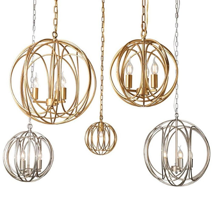 Ornate Candelabra Brass Chandelier LED Gold Orb Chandelier 3 Lights