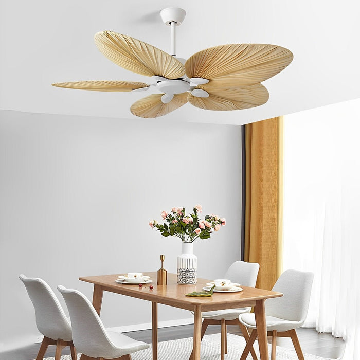 Palm Leaf Ceiling Fan - Silent DC Motor, Remote Control - Tropical Wrought Iron Design
