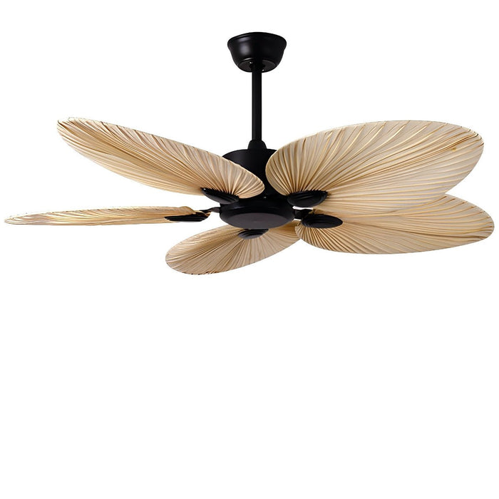 Palm Leaf Ceiling Fan - Silent DC Motor, Remote Control - Tropical Wrought Iron Design