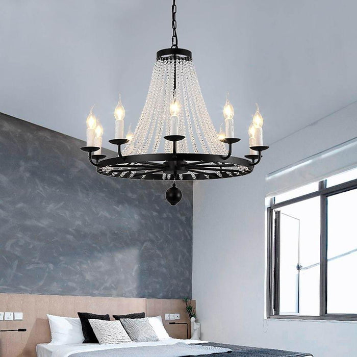 Empire Wagon Wheel Chandelier - 8/10/12 Candle Lights.  20'' Adjustable Chain. Crystal Accents