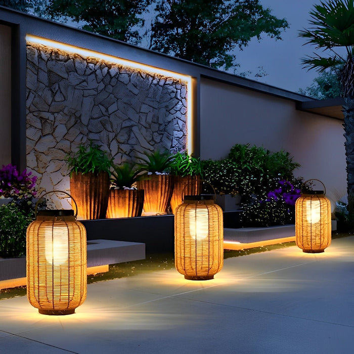 Portable Lantern Solar Outdoor Light - Rattan Woven / LED Waterproof, Garden Patio Decor