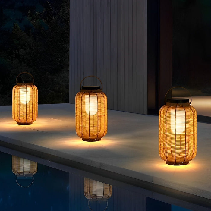 Portable Lantern Solar Outdoor Light - Rattan Woven / LED Waterproof, Garden Patio Decor