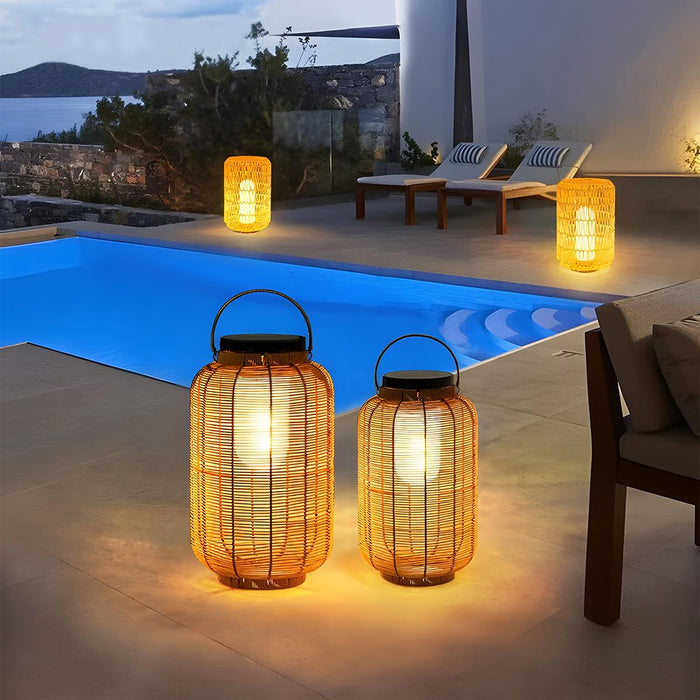 Portable Lantern Solar Outdoor Light - Rattan Woven / LED Waterproof, Garden Patio Decor