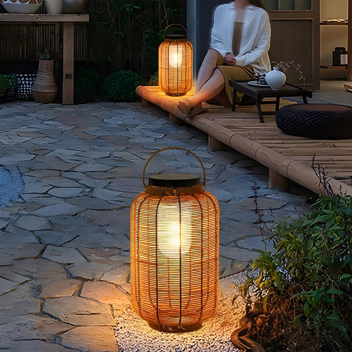 Portable Lantern Solar Outdoor Light - Rattan Woven / LED Waterproof, Garden Patio Decor
