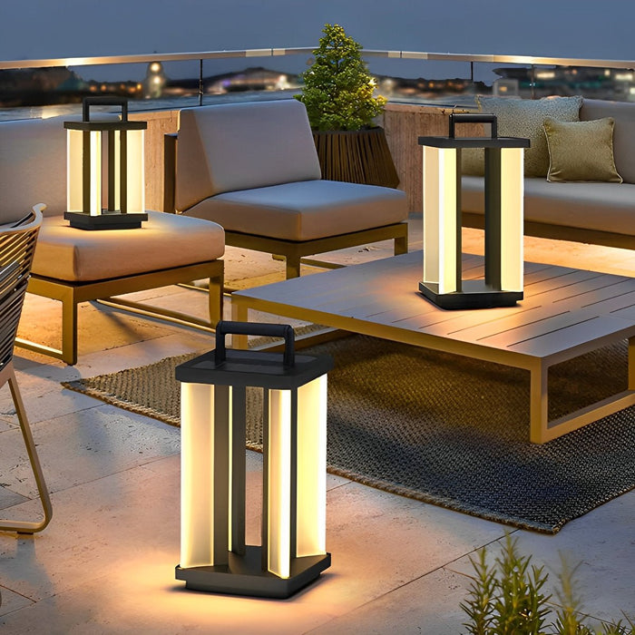 Solar Powered Lantern Light - Modern Black Portable Design for Outdoor Lawn and Garden Illumination