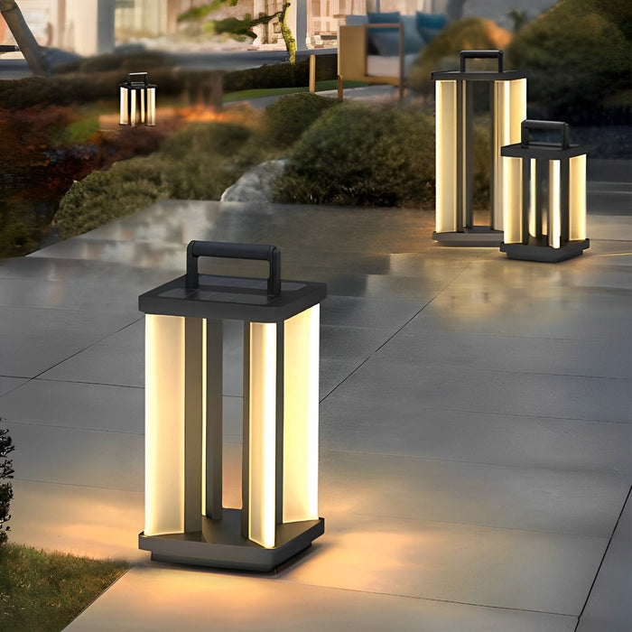 Solar Powered Lantern Light - Modern Black Portable Design for Outdoor Lawn and Garden Illumination