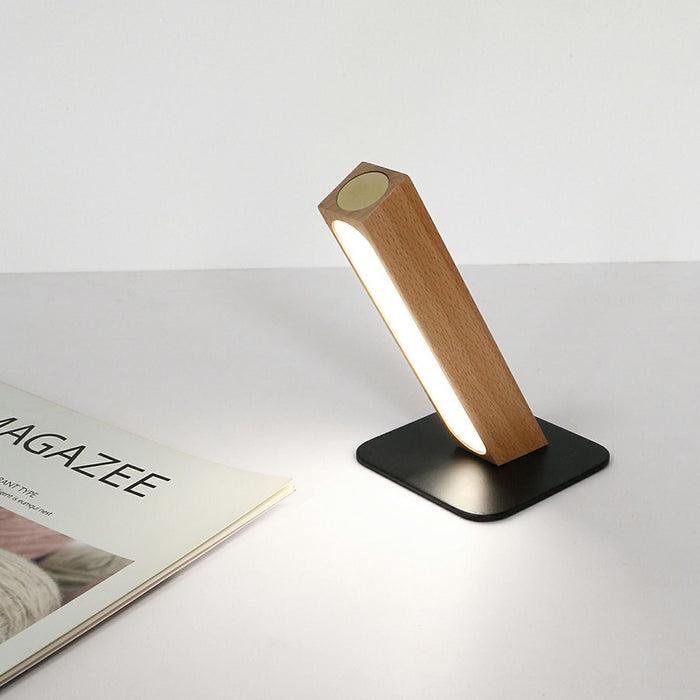 Portable LED Dimming Light Strip Table Lamp - Walnut Wood Finish, Rechargeable Cordless Design, Modern Minimalist Aesthetic