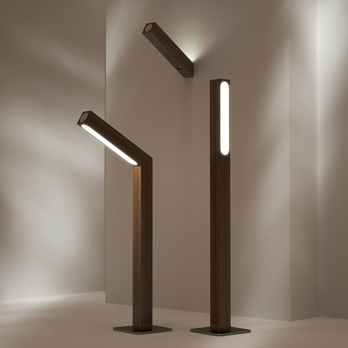Portable LED Dimming Light Strip Table Lamp - Walnut Wood Finish, Rechargeable Cordless Design, Modern Minimalist Aesthetic