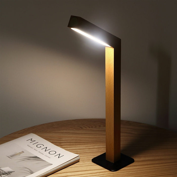 Portable LED Dimming Light Strip Table Lamp - Walnut Wood Finish, Rechargeable Cordless Design, Modern Minimalist Aesthetic