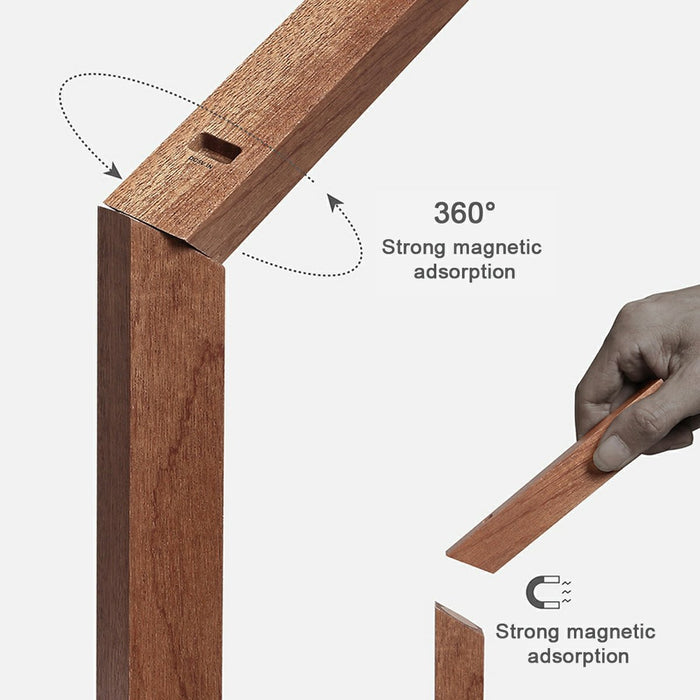 Portable LED Dimming Light Strip Table Lamp - Walnut Wood Finish, Rechargeable Cordless Design, Modern Minimalist Aesthetic