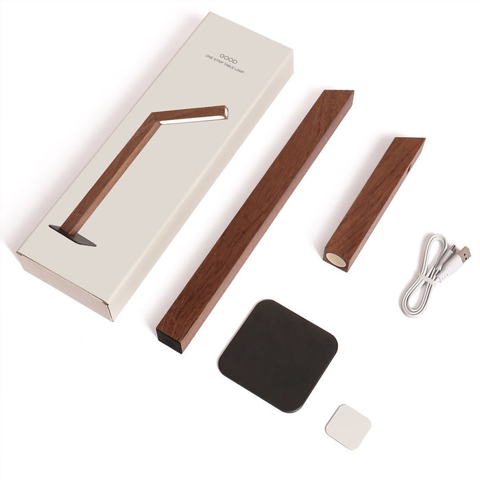 Portable LED Dimming Light Strip Table Lamp - Walnut Wood Finish, Rechargeable Cordless Design, Modern Minimalist Aesthetic