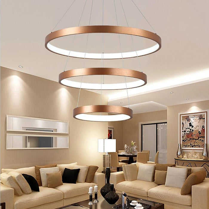 Acrylic Bronze 3-Tier Ring Chandelier Dimmable LED. 59 Adjustable Pendant Lights