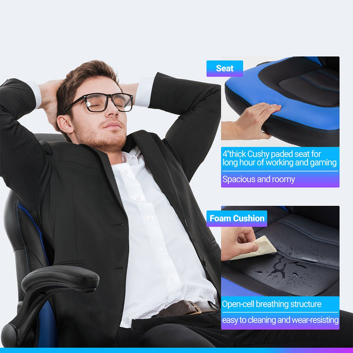 PU Leather Ergonomic Office Chair - Swivel Computer Gaming Chair with Lumbar Support