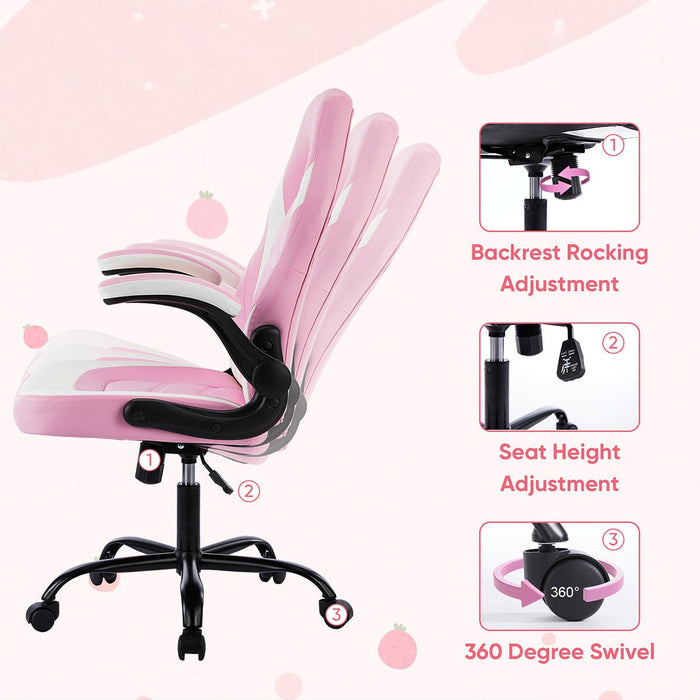 PU Leather Ergonomic Office Chair - Swivel Computer Gaming Chair with Lumbar Support