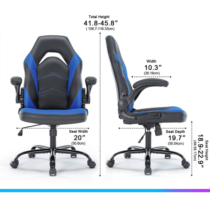 PU Leather Ergonomic Office Chair - Swivel Computer Gaming Chair with Lumbar Support
