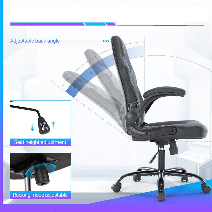PU Leather Ergonomic Office Chair - Swivel Computer Gaming Chair with Lumbar Support