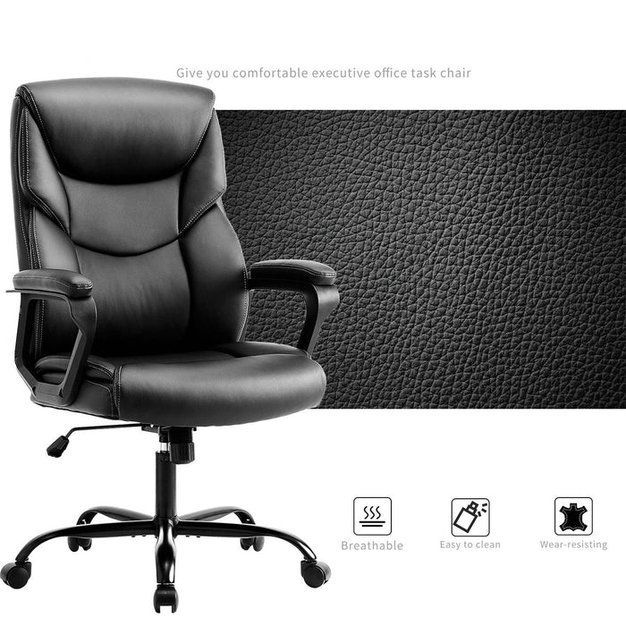 PU Leather Office Chair - Adjustable Flip-up Armrest, Lumbar Support, Strong Metal Base - Cream/Brown/Black