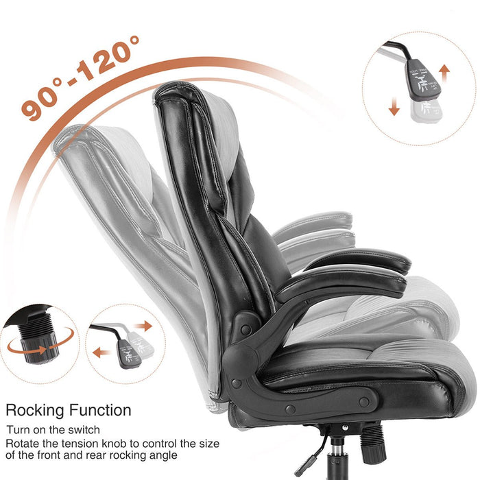 PU Leather Office Chair - Adjustable Flip-up Armrest, Lumbar Support, Strong Metal Base - Cream/Brown/Black