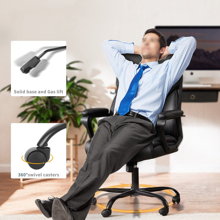 PU Leather Office Chair - Adjustable Flip-up Armrest, Lumbar Support, Strong Metal Base - Cream/Brown/Black