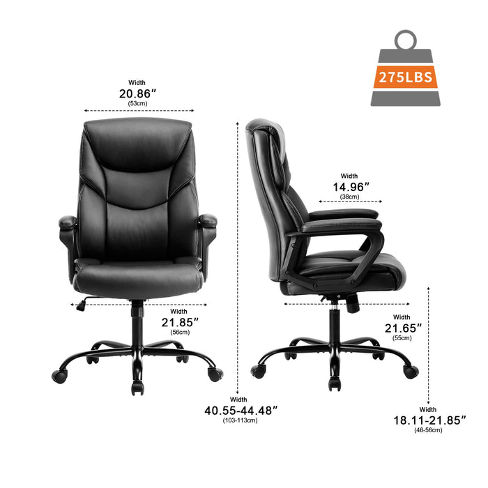 PU Leather Office Chair - Adjustable Flip-up Armrest, Lumbar Support, Strong Metal Base - Cream/Brown/Black