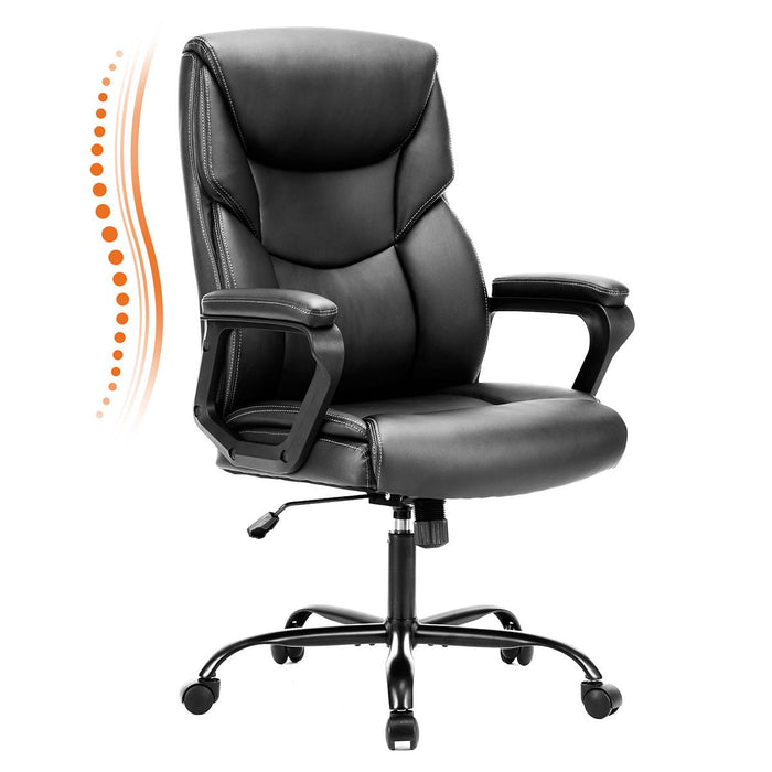 PU Leather Office Chair - Adjustable Flip-up Armrest, Lumbar Support, Strong Metal Base - Cream/Brown/Black