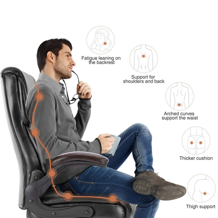 PU Leather Office Chair - Adjustable Flip-up Armrest, Lumbar Support, Strong Metal Base - Cream/Brown/Black