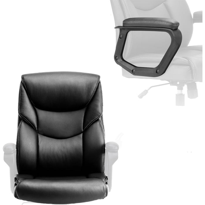 PU Leather Office Chair - Adjustable Flip-up Armrest, Lumbar Support, Strong Metal Base - Cream/Brown/Black