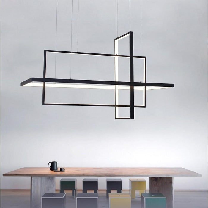 33'' Three-Part Futuristic Square Rectangular Hybrid Aluminum Chandelier with Capable Ambient Lights