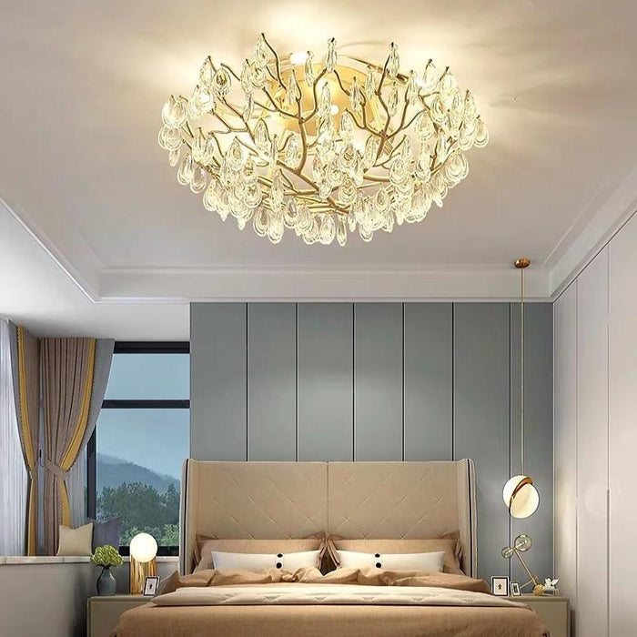 Crystal Contemporary Chandeliers Gold Bedroom Chandelier with10 LED Bulbs